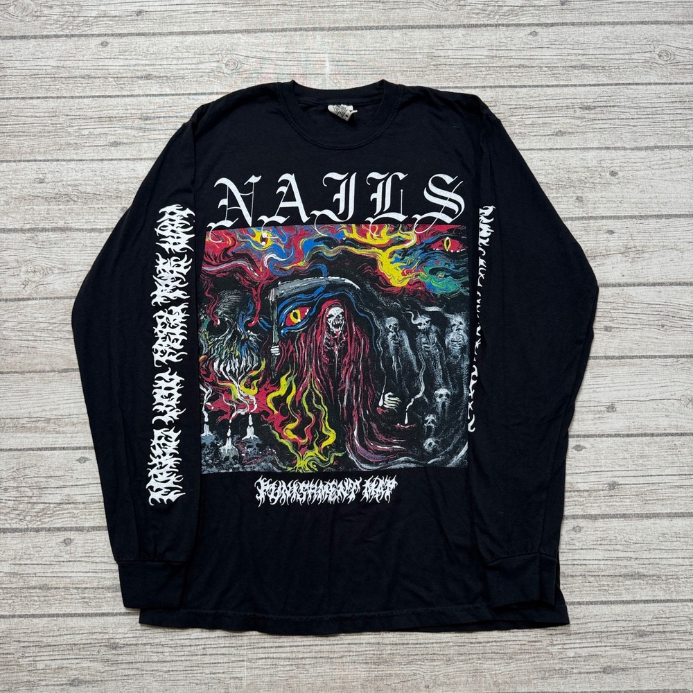 Nails Punishment Map Long Sleeve Shirt Mens M Grindcore Band Dual Sleeve Print
